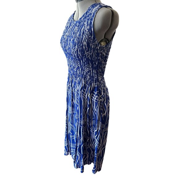 Island Planet Blue & White Sleeveless Midi Dress Womens Beachwear Vacay - Picture 2 of 7